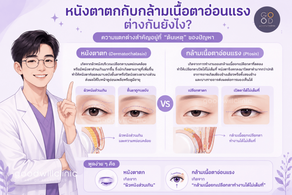 หนังตาตกกับกล้ามเนื้อตาอ่อนแรง ต่างกันตรงไหน