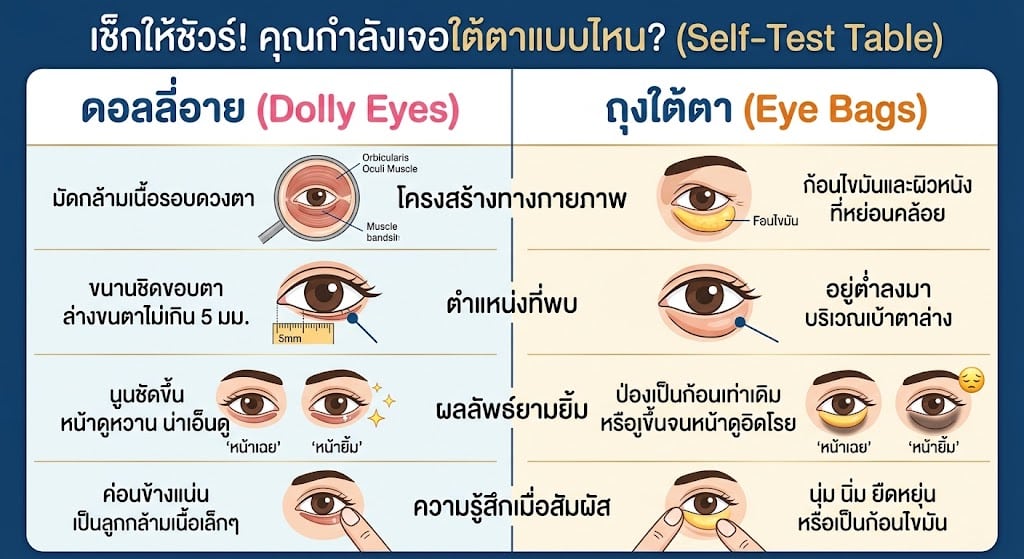เปรียบเทียบ dolly eyes กับ ถุงใต้ตา